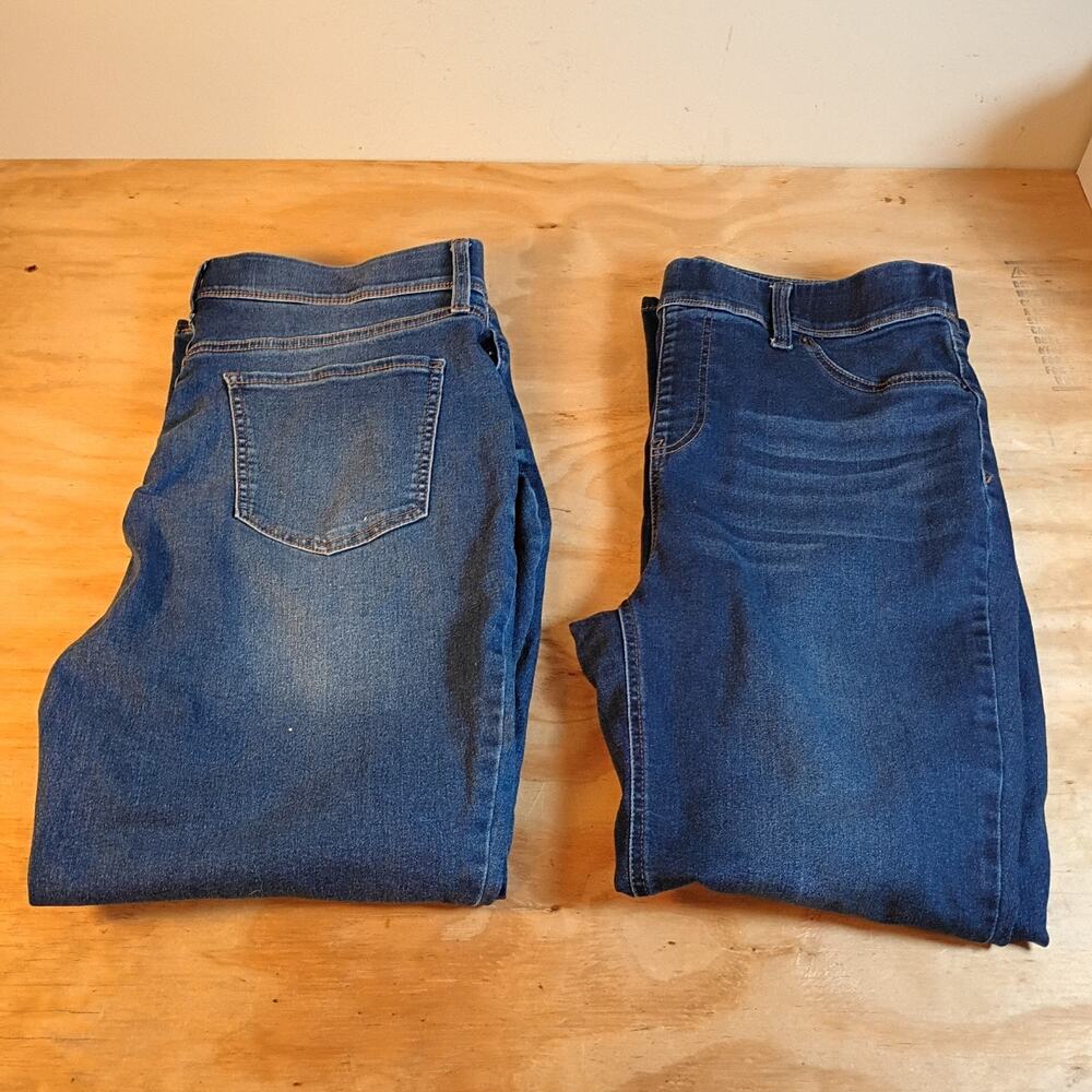 Lot 2 Terra & Sky Womens Jeans Size 0X 14W Dark Wash Pull On Bootcut Denim St...